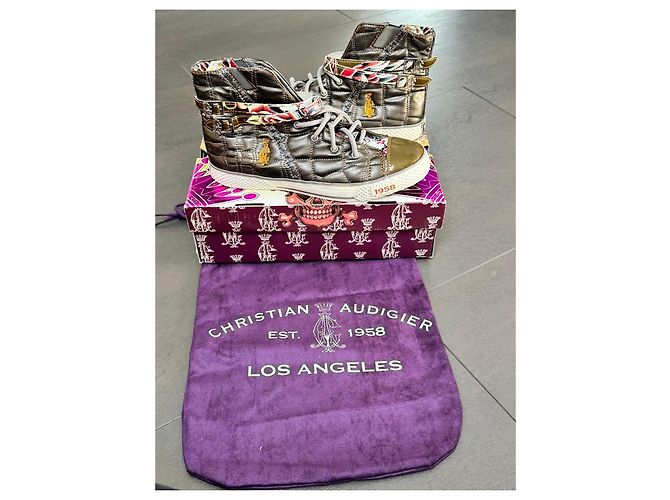 Autre Marque Sneaker alte da donna Christian Audigier con lacci e dettaglio trapuntato Grigio Metallico - vista 5