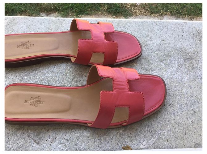 Sandalias Hermès Oran de piel rosa - vista 10
