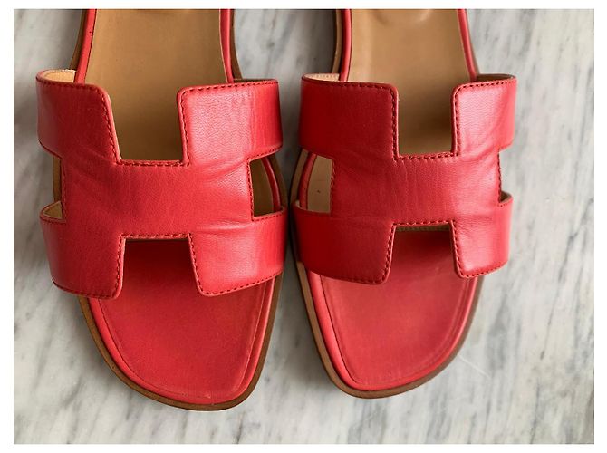 Sandalias Hermès Oran de piel rosa - vista 19