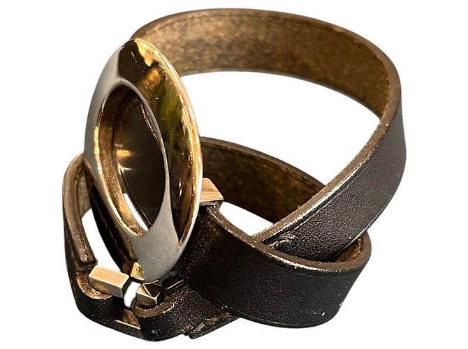 Hermès Doppelt Lederarmband in Schwarz mit Silberringen - Ansicht 2