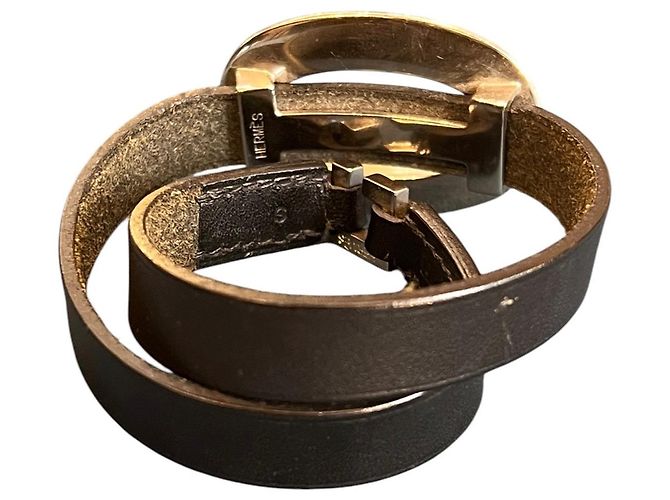 Hermès Doppelt Lederarmband in Schwarz mit Silberringen - Ansicht 3