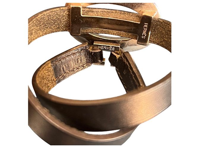 Hermès Doppelt Lederarmband in Schwarz mit Silberringen - Ansicht 5