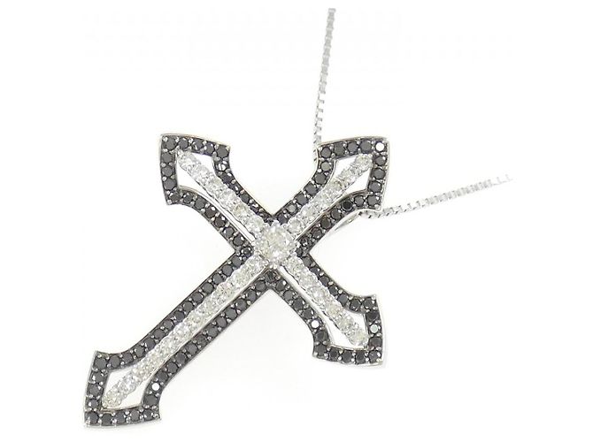Autre Marque Collana a Croce con Diamanti in Oro Bianco e Oro Nero Au750 Argento - vista 3