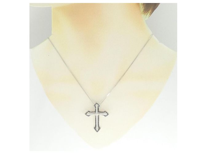 Autre Marque Collana a Croce con Diamanti in Oro Bianco e Oro Nero Au750 Argento - vista 6