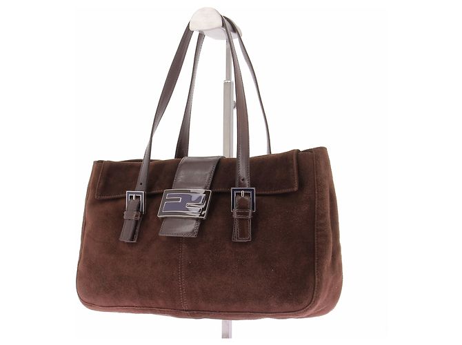 Fendi Borsa baguette in camoscio marrone - vista 5