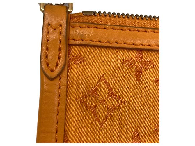 Borsa a tracolla piatta in denim Monogram Louis Vuitton Marrone Arancione - vista 15