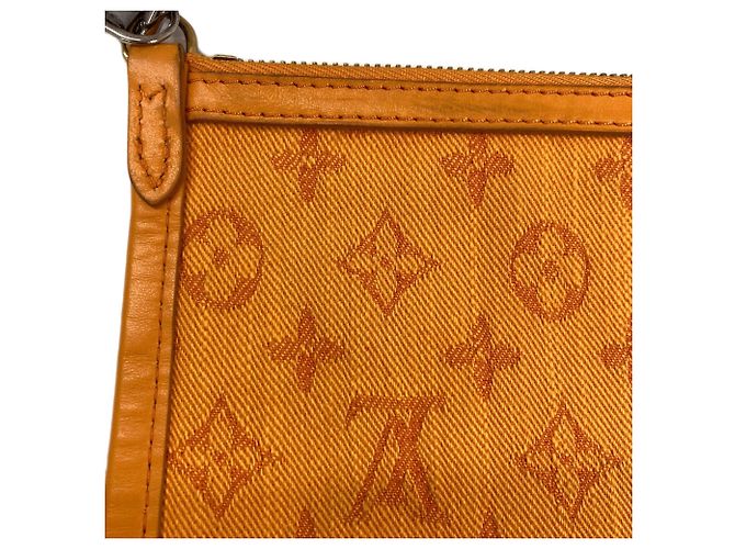 Borsa a tracolla piatta in denim Monogram Louis Vuitton Marrone Arancione - vista 16