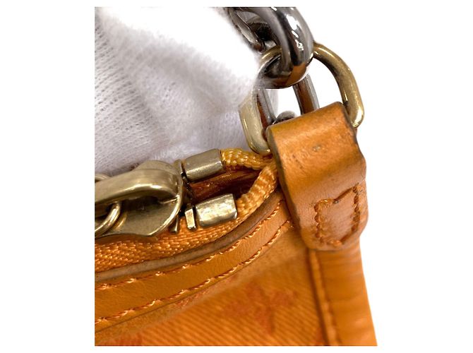 Borsa a tracolla piatta in denim Monogram Louis Vuitton Marrone Arancione - vista 18