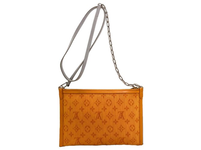 Borsa a tracolla piatta in denim Monogram Louis Vuitton Marrone Arancione - vista 2