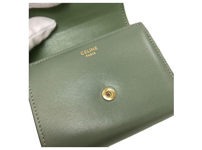 Céline Portafoglio bi-fold Celine Triomphe con patta Verde - vista 18