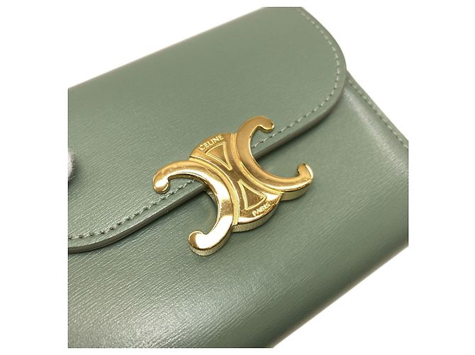 Céline Portafoglio bi-fold Celine Triomphe con patta Verde - vista 22