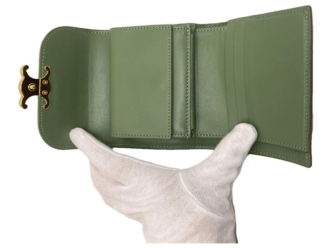 Céline Portafoglio bi-fold Celine Triomphe con patta Verde - vista 4
