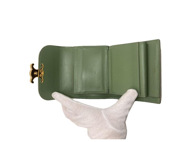Céline Portafoglio bi-fold Celine Triomphe con patta Verde - vista 5