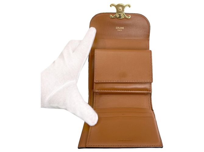 Céline Portafoglio bi-fold Celine Triomphe con patta Marrone - vista 5