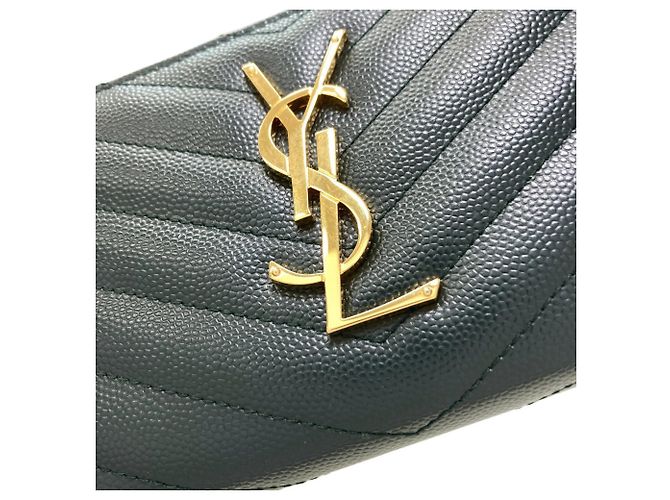 Saint Laurent Cassandra Lange Geldbörse Dunkelgrün - Ansicht 12