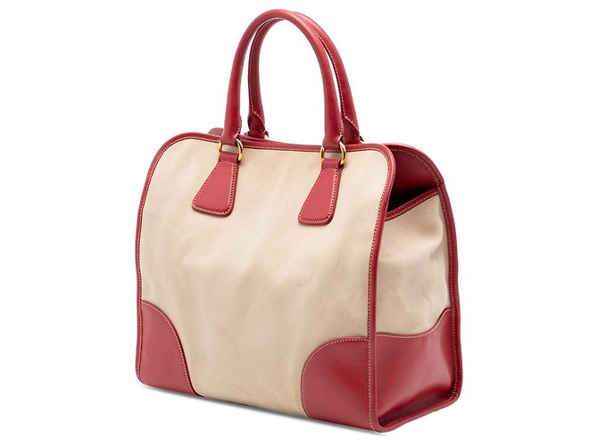 Borsa Canapa in tela beige Saffiano di Prada - vista 2