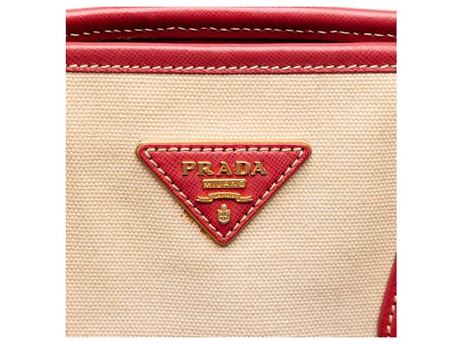 Borsa Canapa in tela beige Saffiano di Prada - vista 5