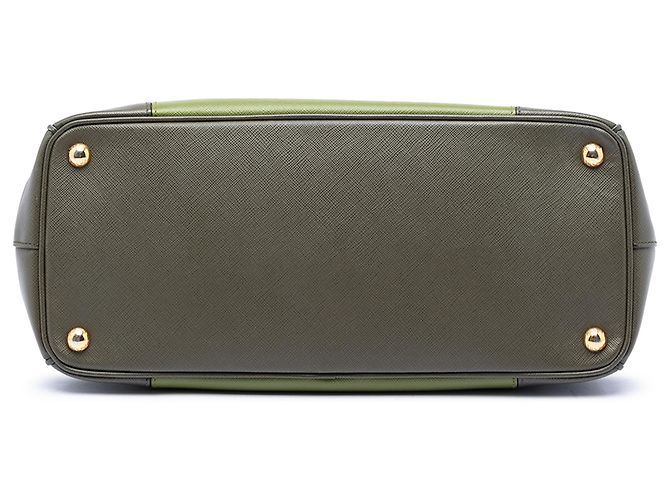Prada Galleria Double Zip Tasche aus bicolor Saffiano Lux in mittelgrün - Ansicht 3