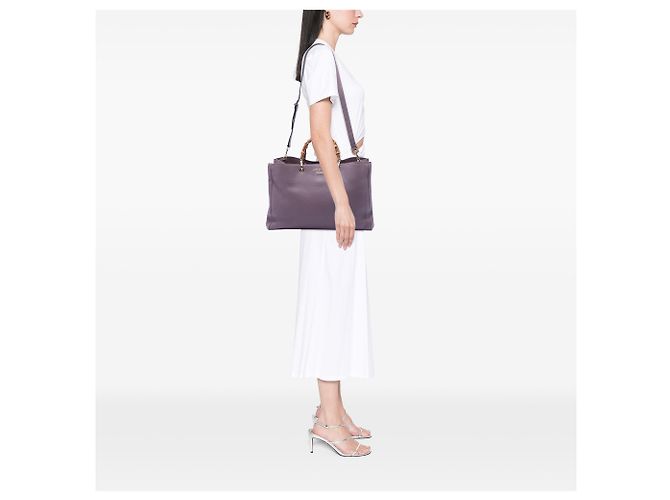 Bamboo Borsa shopper grande in pelle di vitello viola con bambù Gucci Porpora - view 7