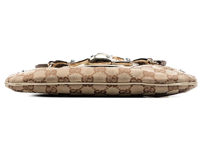 Borsa a spalla Horsebit in tela GG beige Gucci - vista 3