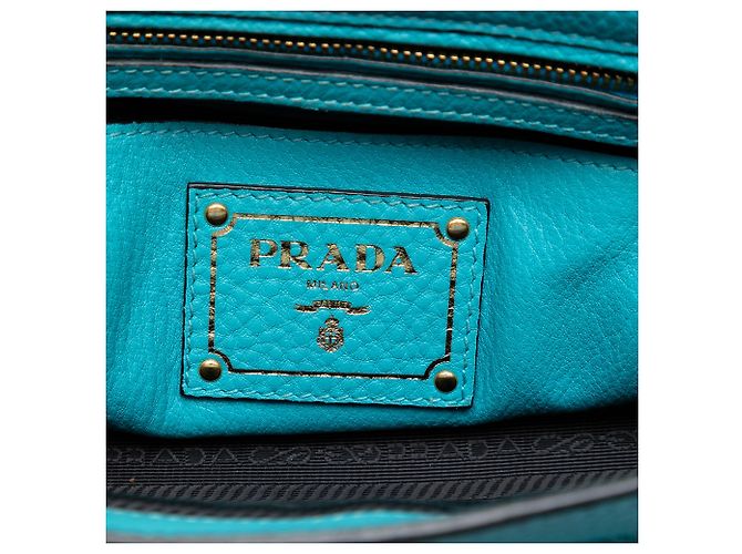 Borsa a tracolla Sound Lock in Vitello Daino blu di Prada Turchese - vista 5