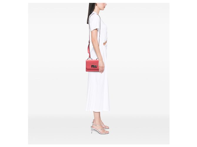 Borsa a tracolla Miu Miu in pelle di capra rosa Madras con logo Miu - vista 6