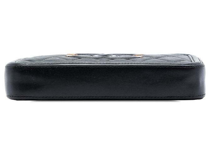 Clutch Chanel in Caviar Nero CC Filigrana con Catena - vista 3
