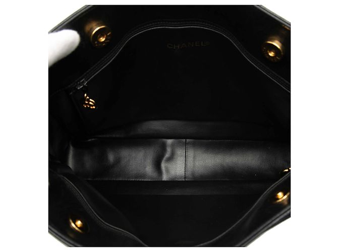 Borsa tote con logo CC borchiato in pelle di agnello nera Chanel Nero - vista 4