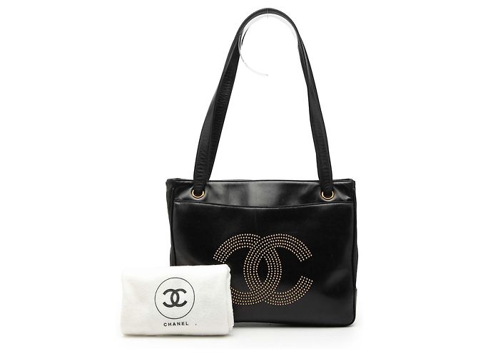 Borsa tote con logo CC borchiato in pelle di agnello nera Chanel Nero - vista 9