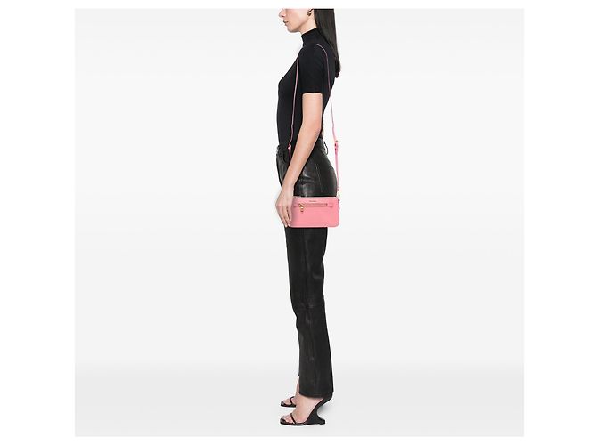 Prada Saffiano Lux Rosa Crossbody con Tasca Frontale - vista 6