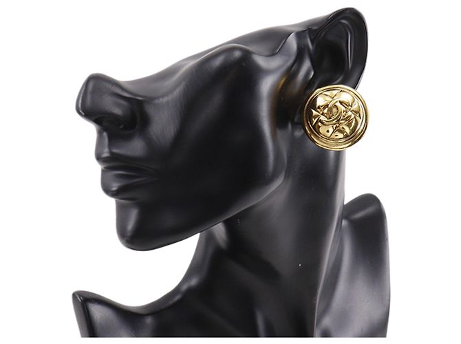 Orecchini rotondi a clip in oro placcato Chanel CC trapuntati D'oro - vista 10