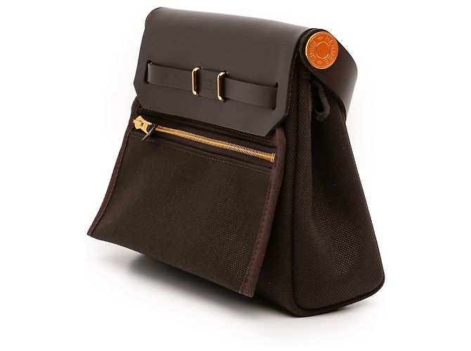 Herbag Zip 20 in Tela Militare Marrone e Vacca Hunter di Hermès Marrone scuro - vista 2