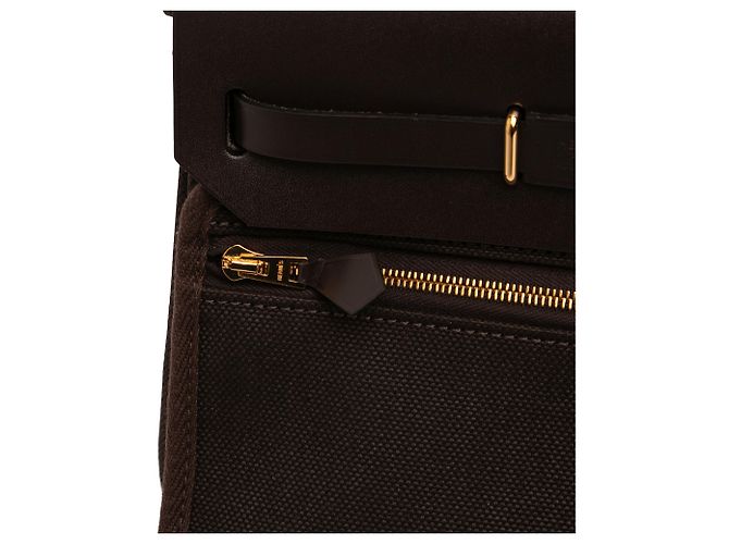 Herbag Zip 20 in Tela Militare Marrone e Vacca Hunter di Hermès Marrone scuro - vista 7