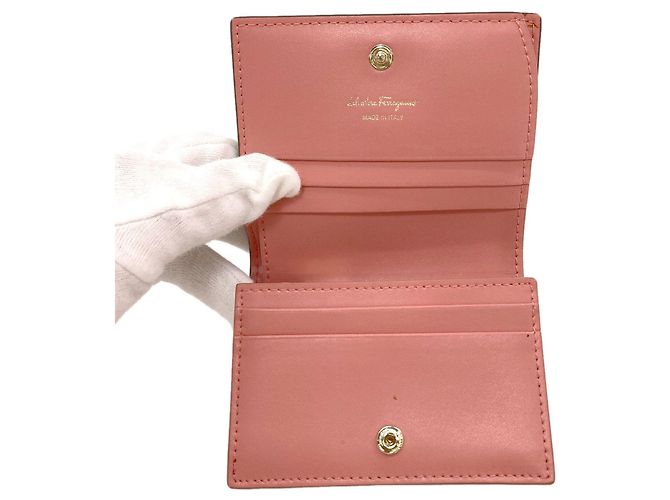 Cartera de cuero bi-fold Vara Ribbon de Salvatore Ferragamo Castaño Rosa - vista 4