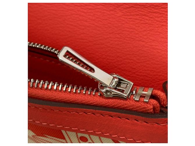 Hermès Hermes Avec Soie Bi-Fold Geldbörse Rot Beige - Ansicht 10