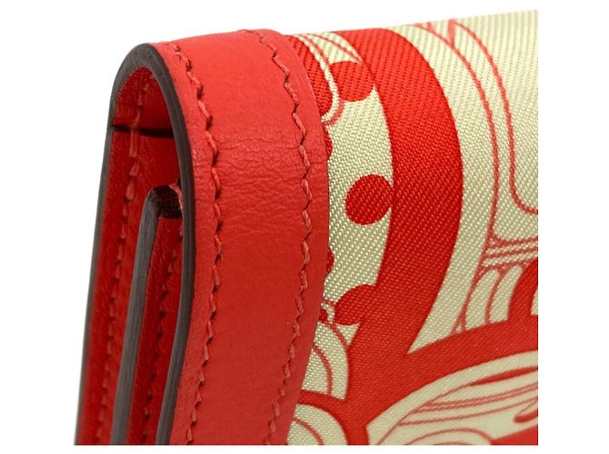 Hermès Hermes Avec Soie Bi-Fold Geldbörse Rot Beige - Ansicht 12