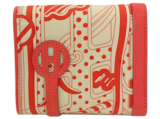 Hermès Hermes Avec Soie Bi-Fold Geldbörse Rot Beige - Ansicht 2