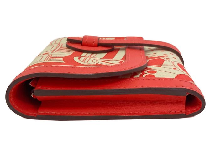 Hermès Hermes Avec Soie Bi-Fold Geldbörse Rot Beige - Ansicht 3