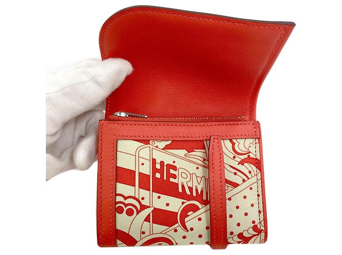 Hermès Hermes Avec Soie Bi-Fold Geldbörse Rot Beige - Ansicht 4