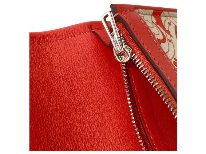 Hermès Hermes Avec Soie Bi-Fold Geldbörse Rot Beige - Ansicht 9