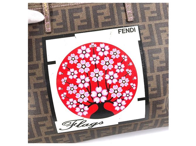 Fendi Cherry Blossom Zucca Logo Schultertasche Braun - Ansicht 15