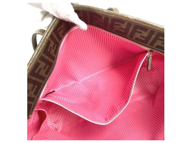 Fendi Cherry Blossom Zucca Logo Schultertasche Braun - Ansicht 17