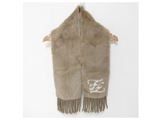 Fendi Nerzfell-Fransen-Schal Braun Beige - Ansicht 2