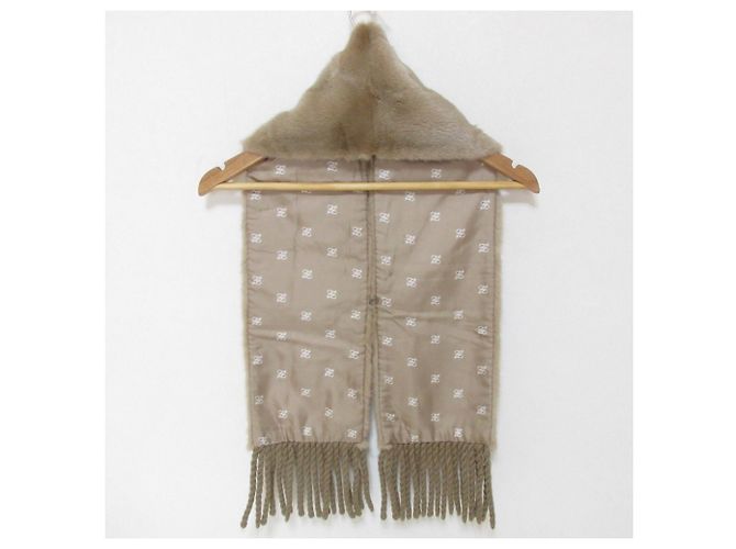 Fendi Nerzfell-Fransen-Schal Braun Beige - Ansicht 3
