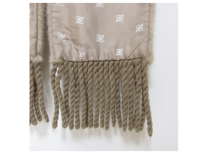 Fendi Nerzfell-Fransen-Schal Braun Beige - Ansicht 6