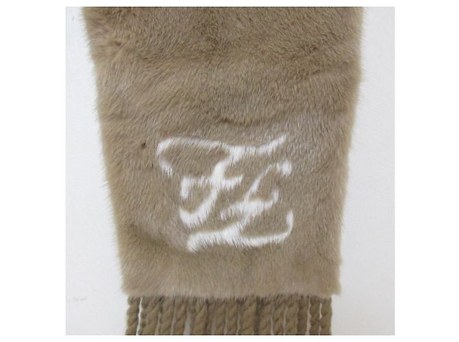 Fendi Nerzfell-Fransen-Schal Braun Beige - Ansicht 8