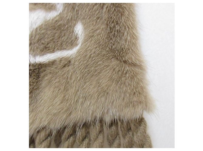 Fendi Nerzfell-Fransen-Schal Braun Beige - Ansicht 9