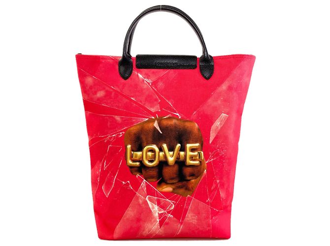 Borsa in tela Longchamp Collaborazione Robert Indiana Nero Rosa - vista 2