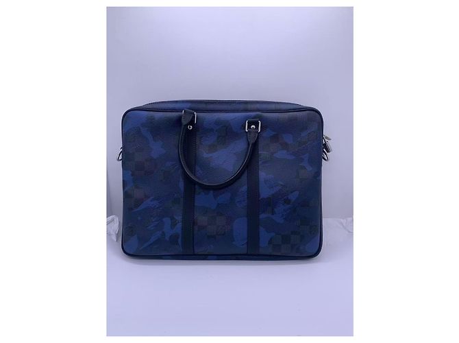 Louis Vuitton Valigetta Camouflage Nero a Quadri in Pelle Blu - vista 2