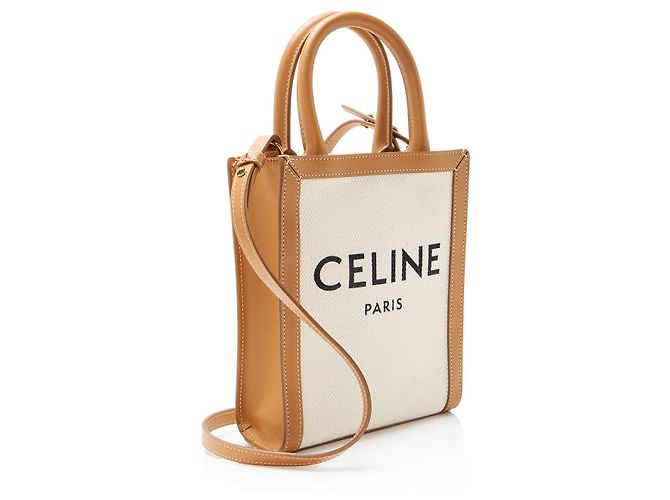 Cabas Céline Celine Canvas Leder Vertikaler Mini Tote Braun Beige - Ansicht 2